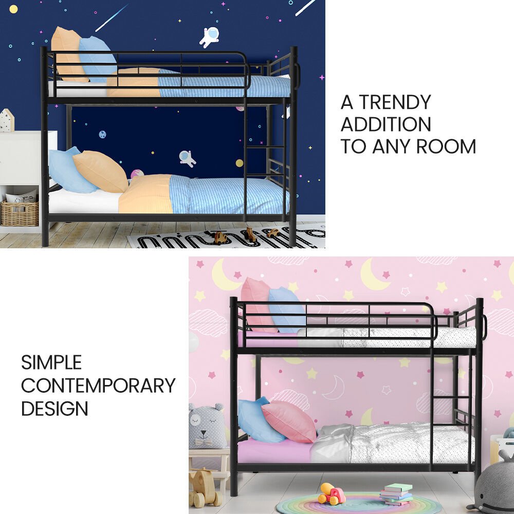 2 - in - 1 Single Metal Bunk Bed Frame - Dark Matte Grey - Furniture > Bedroom - Rivercity House & Home Co. (ABN 18 642 972 209) - Affordable Modern Furniture Australia