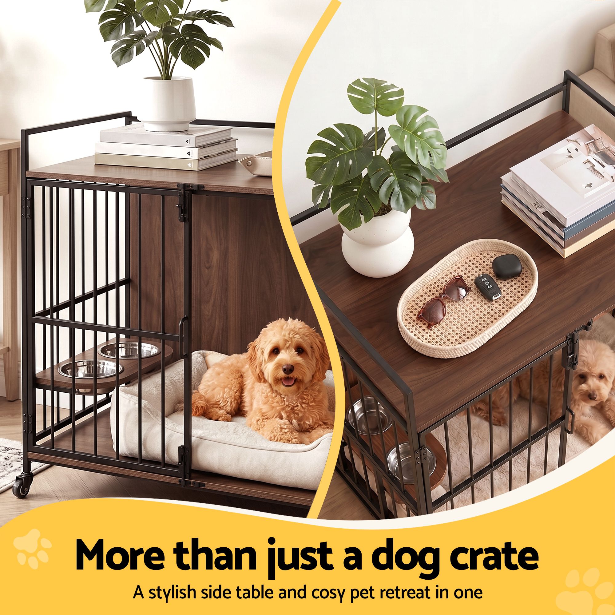 2-in-1 Wooden Dog Crate and End Table 99cm with Wheels - Black - Pet Care > Dog Supplies > Dog Kennels - Rivercity House & Home Co. (ABN 18 642 972 209) - Affordable Modern Furniture Australia