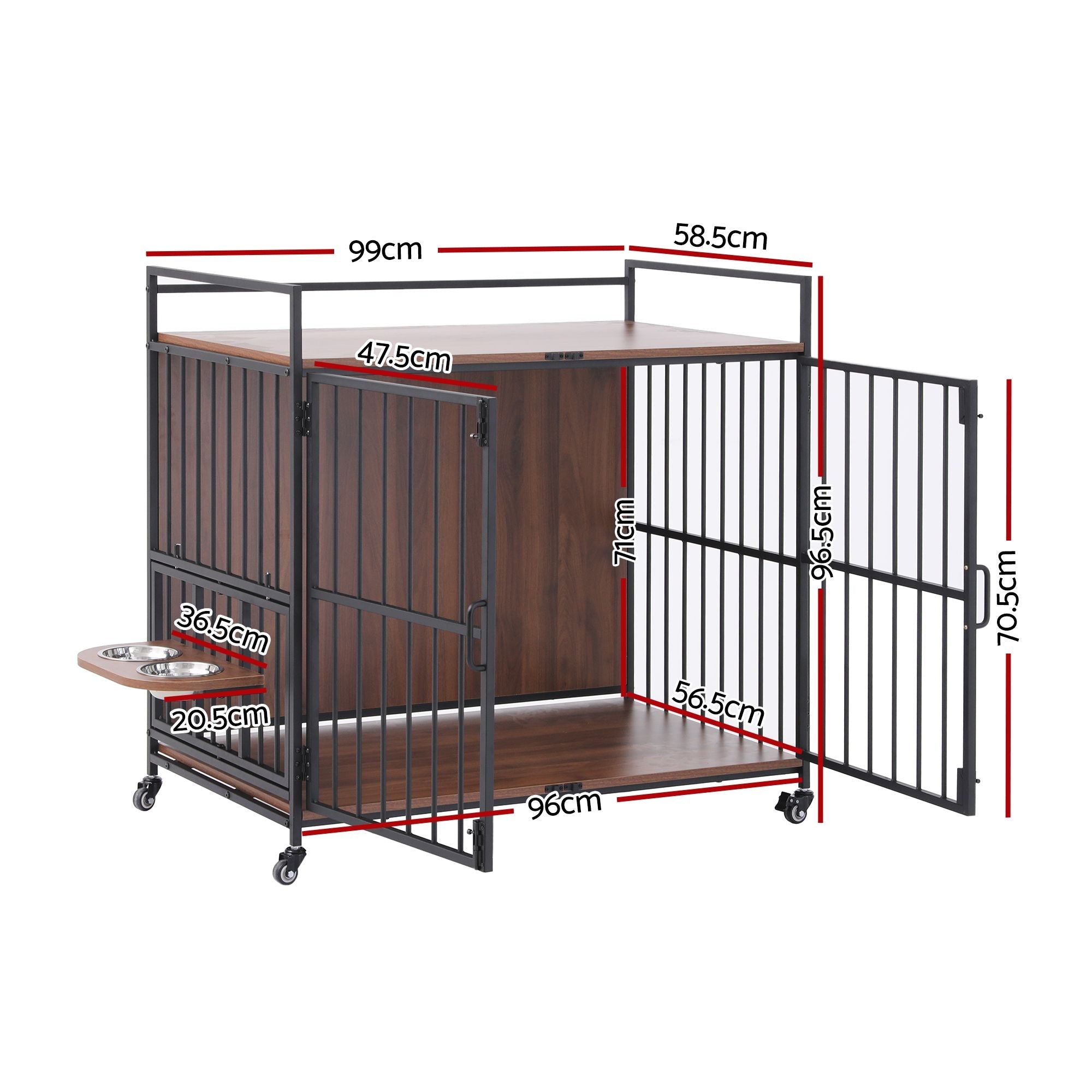 2-in-1 Wooden Dog Crate and End Table 99cm with Wheels - Black - Pet Care > Dog Supplies > Dog Kennels - Rivercity House & Home Co. (ABN 18 642 972 209) - Affordable Modern Furniture Australia