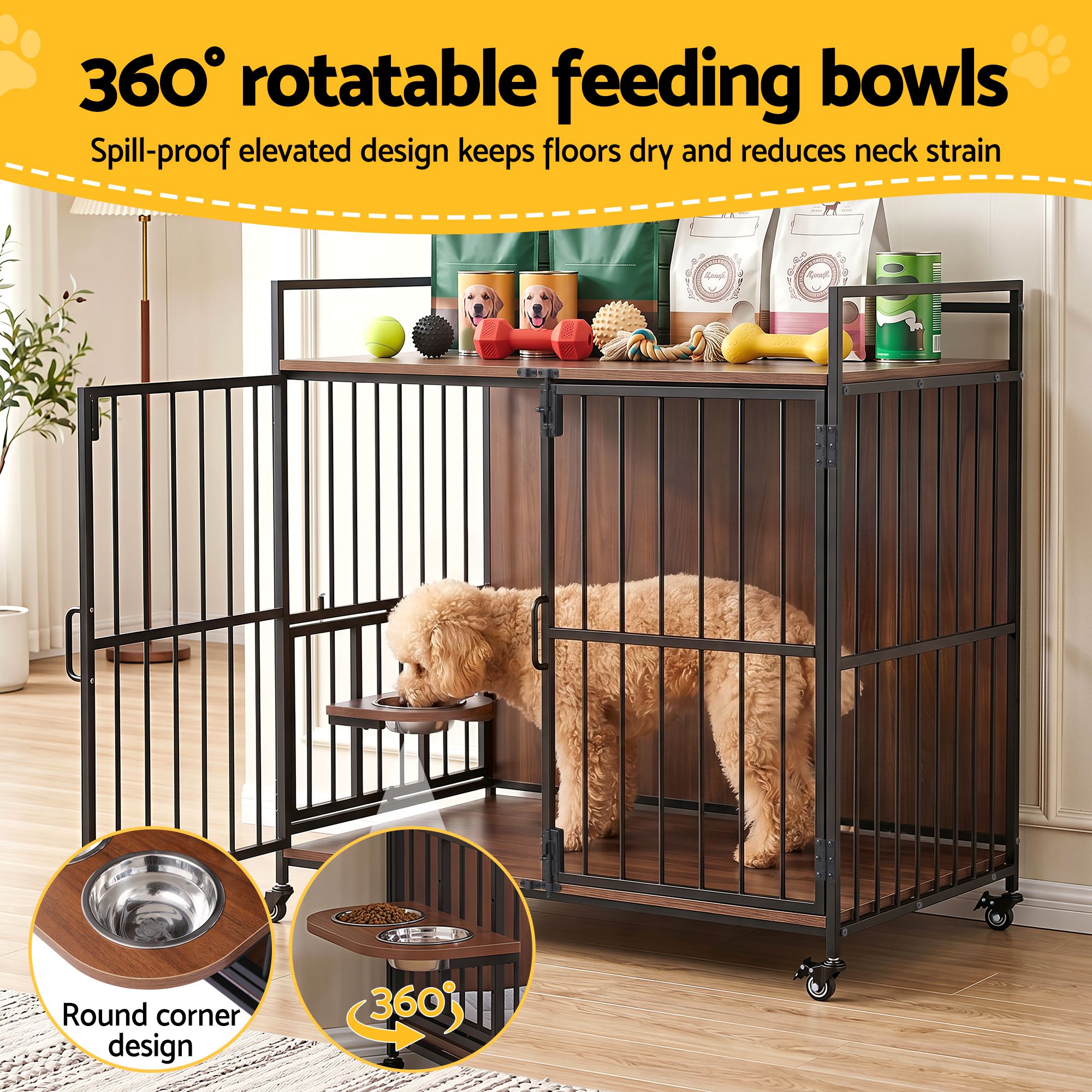2-in-1 Wooden Dog Crate and End Table 99cm with Wheels - Black - Pet Care > Dog Supplies > Dog Kennels - Rivercity House & Home Co. (ABN 18 642 972 209) - Affordable Modern Furniture Australia