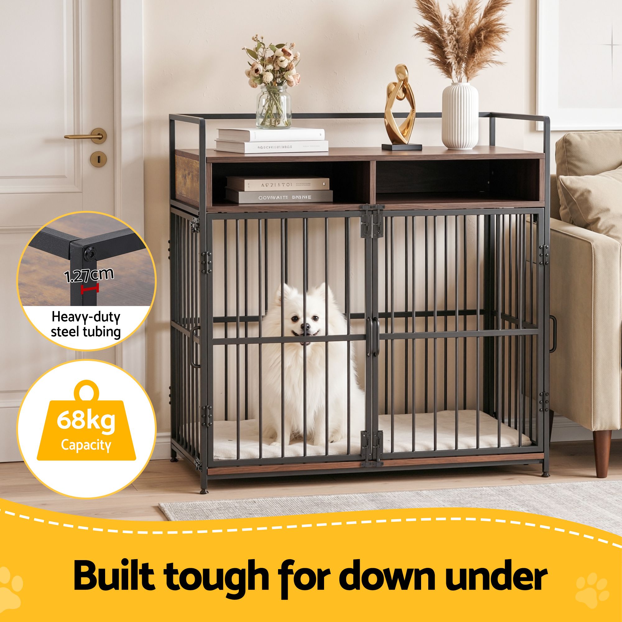 2-in-1 Wooden Dog Crate with Storage and End Table 104cm - Black - Pet Care > Dog Supplies > Dog Kennels - Rivercity House & Home Co. (ABN 18 642 972 209) - Affordable Modern Furniture Australia