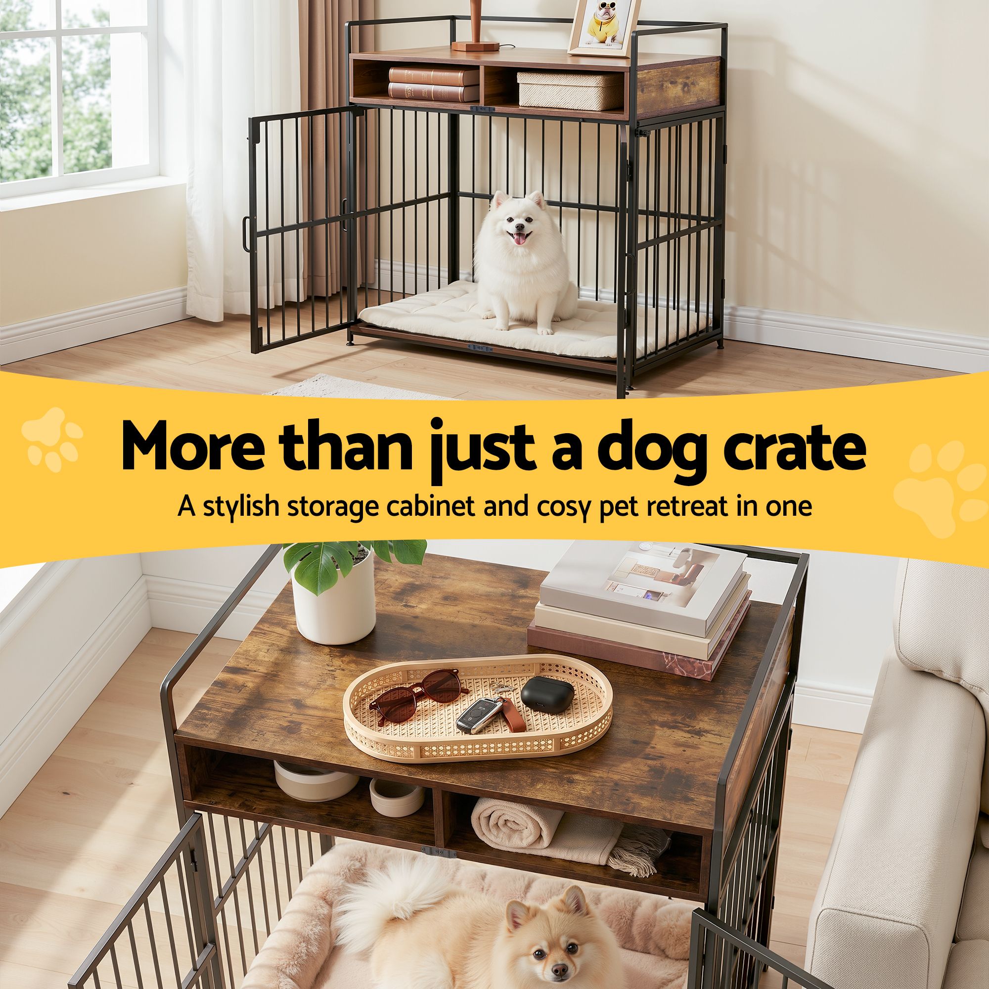 2-in-1 Wooden Dog Crate with Storage and End Table 104cm - Black - Pet Care > Dog Supplies > Dog Kennels - Rivercity House & Home Co. (ABN 18 642 972 209) - Affordable Modern Furniture Australia
