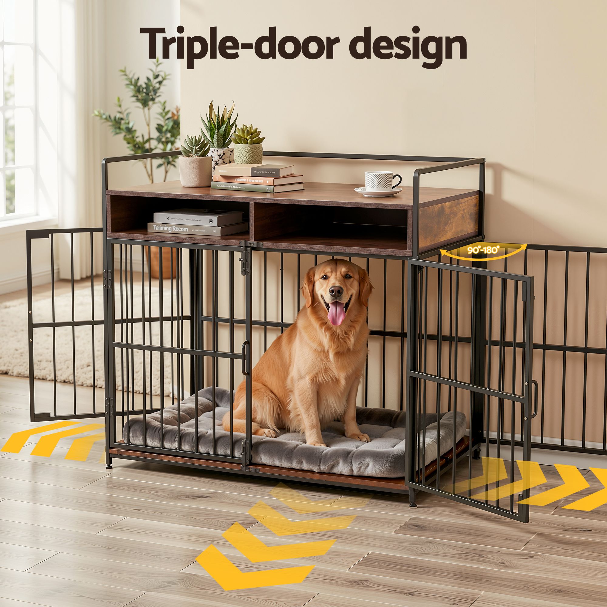 2-in-1 Wooden Dog Crate with Storage and End Table 104cm - Black - Pet Care > Dog Supplies > Dog Kennels - Rivercity House & Home Co. (ABN 18 642 972 209) - Affordable Modern Furniture Australia