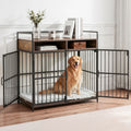 2-in-1 Wooden Dog Crate with Storage and End Table 104cm - Black