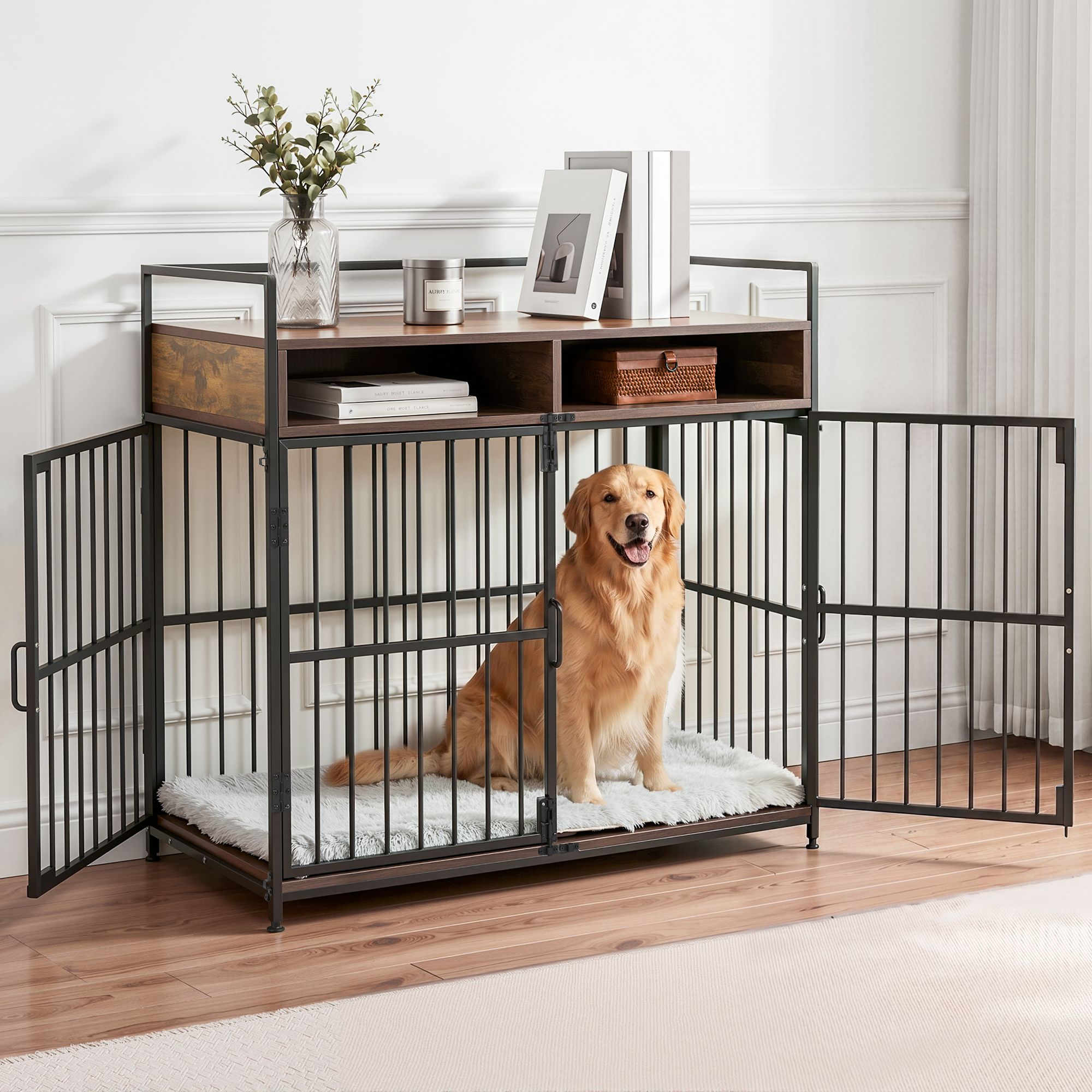 2-in-1 Wooden Dog Crate with Storage and End Table 104cm - Black - Pet Care > Dog Supplies > Dog Kennels - Rivercity House & Home Co. (ABN 18 642 972 209) - Affordable Modern Furniture Australia