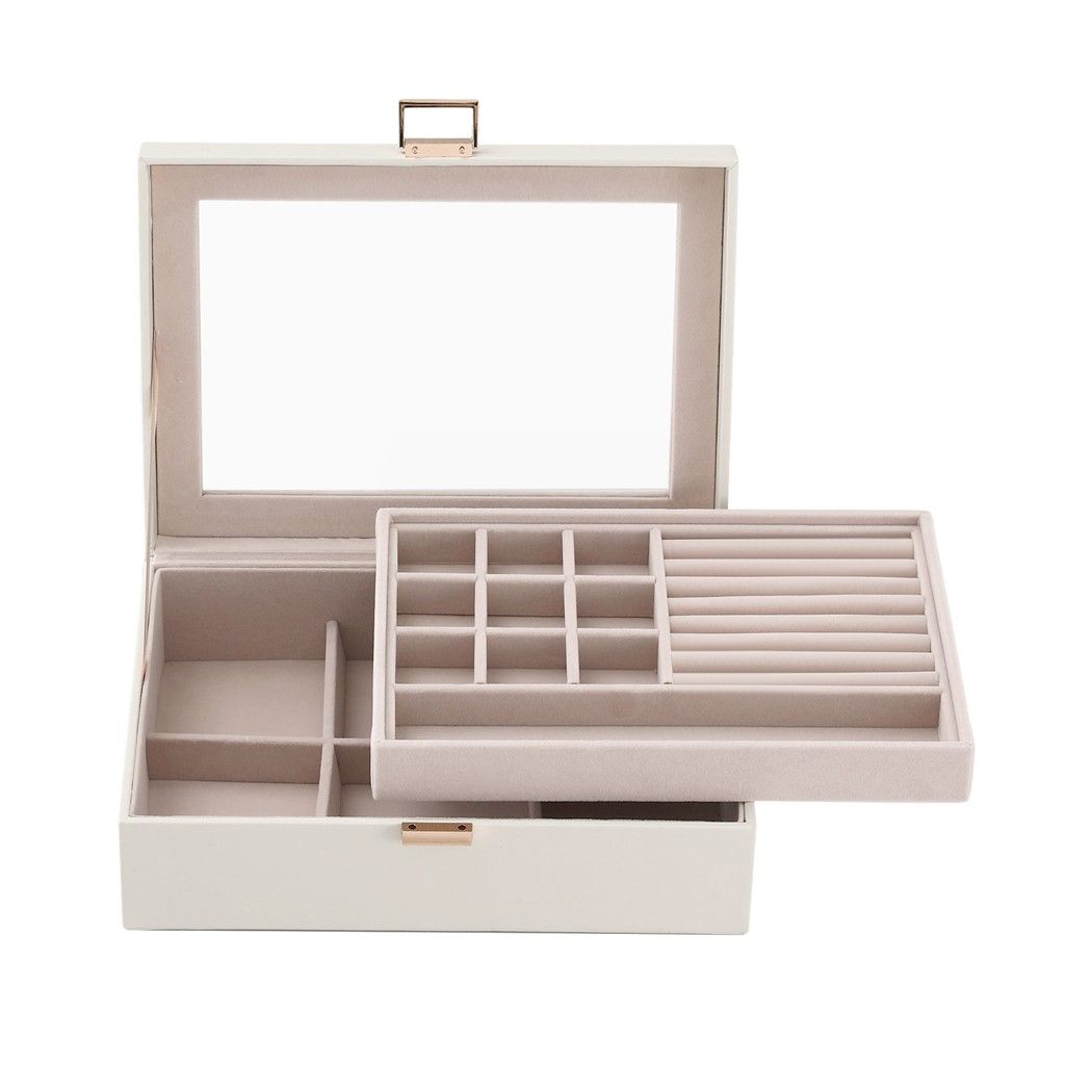 2 Layer Jewellery Box Organiser with Clear Lid - White - Health & Beauty > Cosmetic Storage > Makeup Organisation & Storage - Rivercity House & Home Co. (ABN 18 642 972 209) - Affordable Modern Furniture Australia