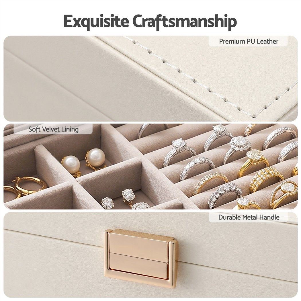 2 Layer Jewellery Box Organiser with Clear Lid - White - Health & Beauty > Cosmetic Storage > Makeup Organisation & Storage - Rivercity House & Home Co. (ABN 18 642 972 209) - Affordable Modern Furniture Australia