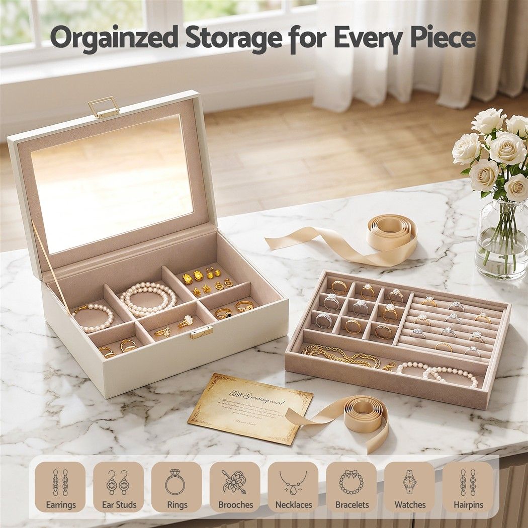 2 Layer Jewellery Box Organiser with Clear Lid - White - Health & Beauty > Cosmetic Storage > Makeup Organisation & Storage - Rivercity House & Home Co. (ABN 18 642 972 209) - Affordable Modern Furniture Australia
