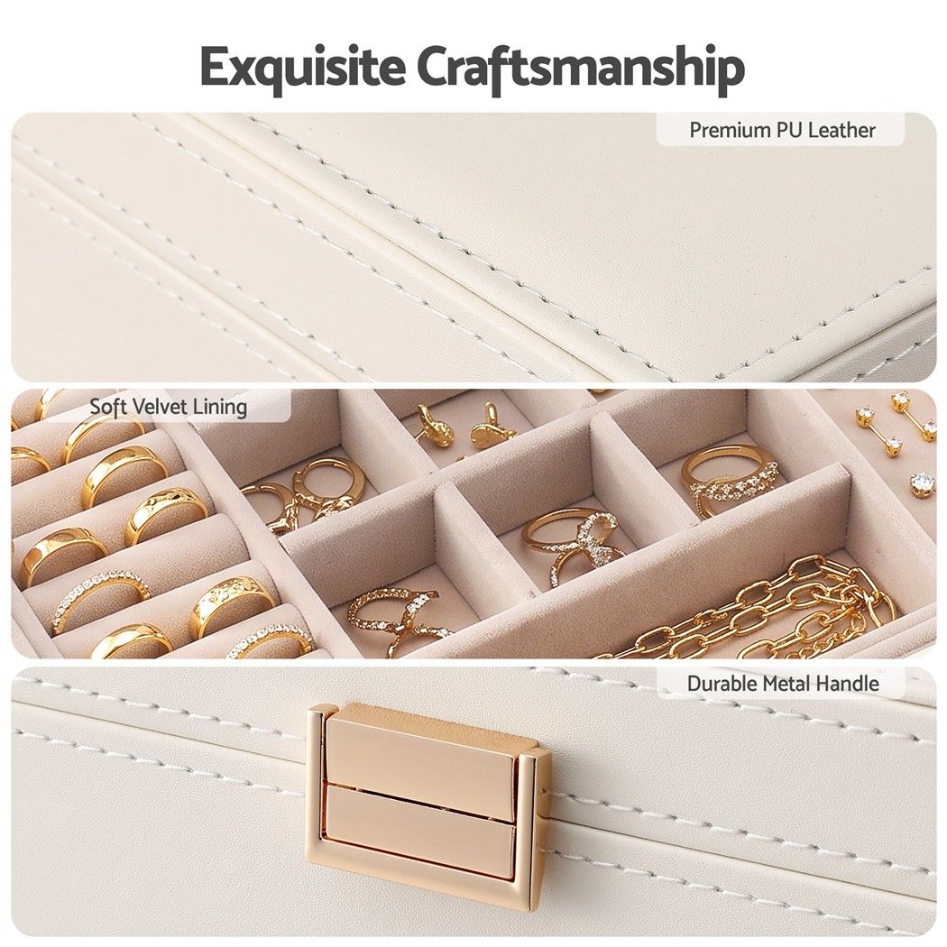 2 Layer Jewellery Storage Organiser with Necklace Hooks and Removable Dividers - White - Health & Beauty > Cosmetic Storage > Makeup Organisation & Storage - Rivercity House & Home Co. (ABN 18 642 972 209) - Affordable Modern Furniture Australia