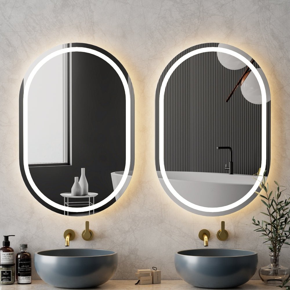 2 LED Wall Mirror With Light 50X75CM Bathroom Decor Oval Mirrors Vanity - Health & Beauty > Makeup > Makeup Mirrors - Rivercity House & Home Co. (ABN 18 642 972 209) - Affordable Modern Furniture Australia