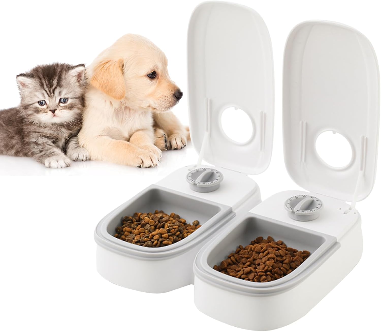 2 Meal Automatic Pet Feeder with 48H Timer for Cat & Dog Wet & Dry Food Dual 700ML Bowls - White - Pet Care > Cat Supplies > Cat Bowls, Feeders & Waterers - Rivercity House & Home Co. (ABN 18 642 972 209) - Affordable Modern Furniture Australia