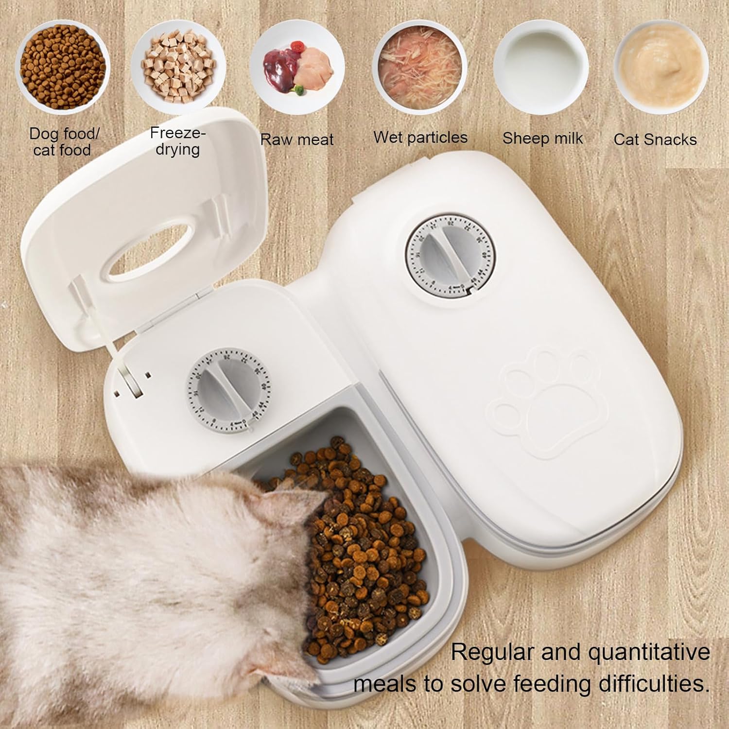 2 Meal Automatic Pet Feeder with 48H Timer for Cat & Dog Wet & Dry Food Dual 700ML Bowls - White - Pet Care > Cat Supplies > Cat Bowls, Feeders & Waterers - Rivercity House & Home Co. (ABN 18 642 972 209) - Affordable Modern Furniture Australia