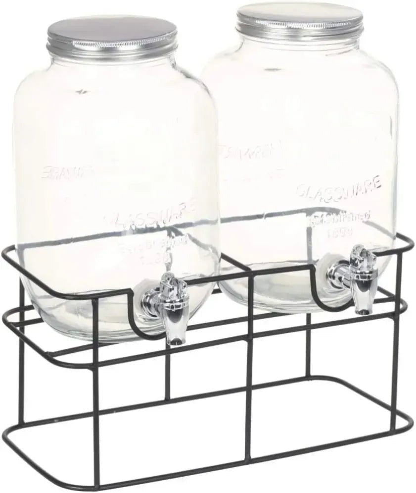 2 Pack 4L Glass Drink Dispensers with Stand - Transparent - Appliances > Kitchen Appliances > Coffee Machines & Accessories - Rivercity House & Home Co. (ABN 18 642 972 209) - Affordable Modern Furniture Australia