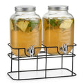 2 Pack 4L Glass Drink Dispensers with Stand - Transparent