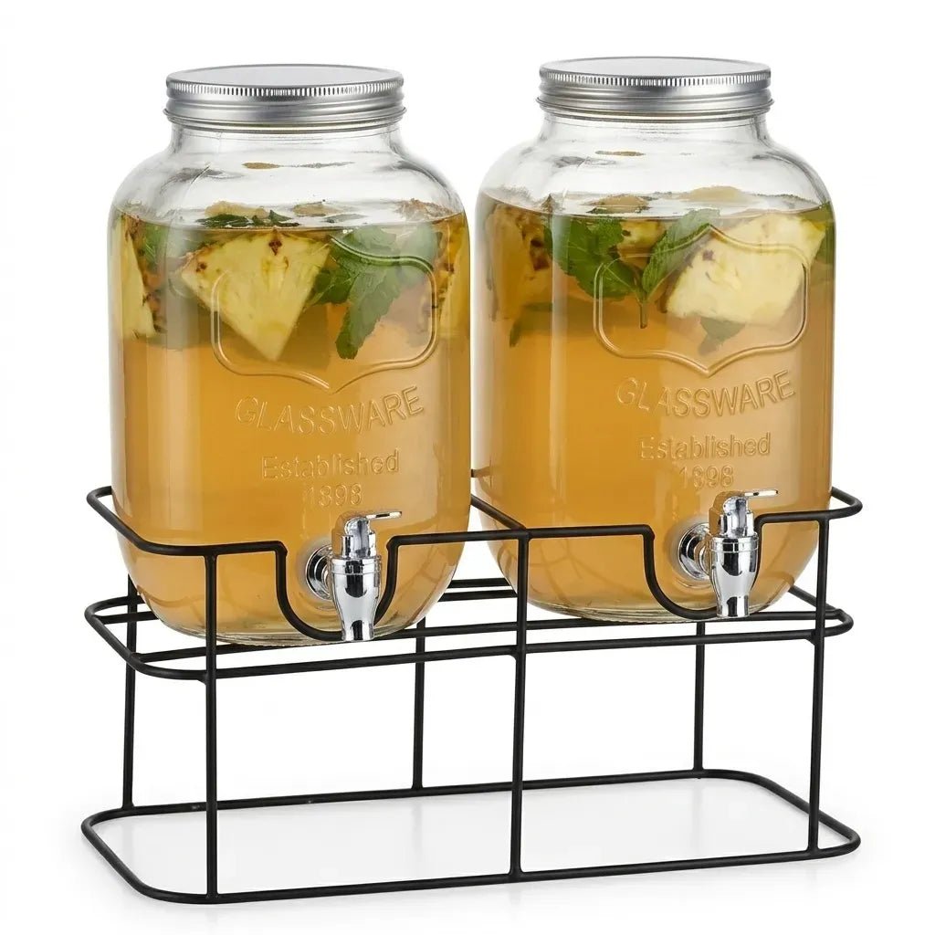 2 Pack 4L Glass Drink Dispensers with Stand - Transparent - Appliances > Kitchen Appliances > Coffee Machines & Accessories - Rivercity House & Home Co. (ABN 18 642 972 209) - Affordable Modern Furniture Australia