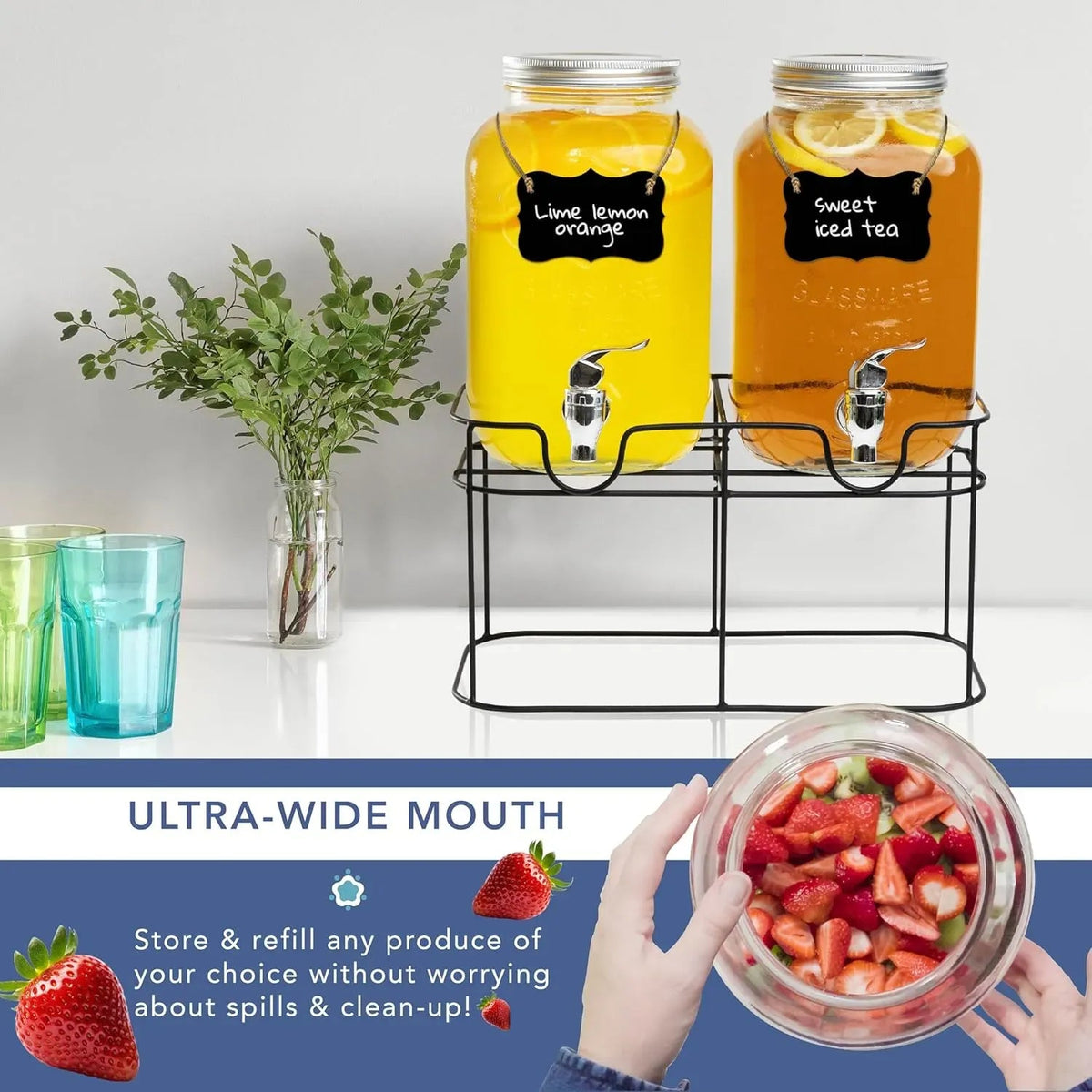 2 Pack 4L Glass Drink Dispensers with Stand - Transparent - Appliances > Kitchen Appliances > Coffee Machines & Accessories - Rivercity House & Home Co. (ABN 18 642 972 209) - Affordable Modern Furniture Australia