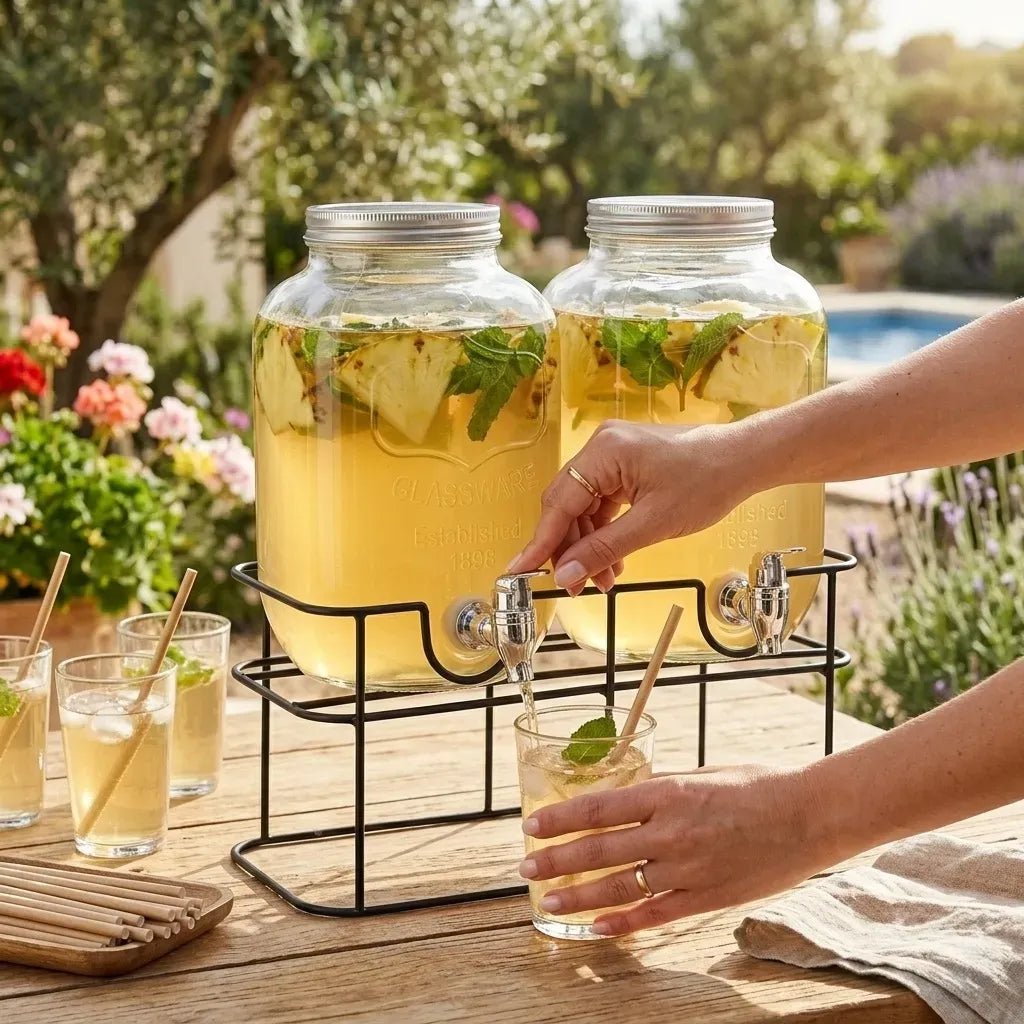 2 Pack 4L Glass Drink Dispensers with Stand - Transparent - Appliances > Kitchen Appliances > Coffee Machines & Accessories - Rivercity House & Home Co. (ABN 18 642 972 209) - Affordable Modern Furniture Australia