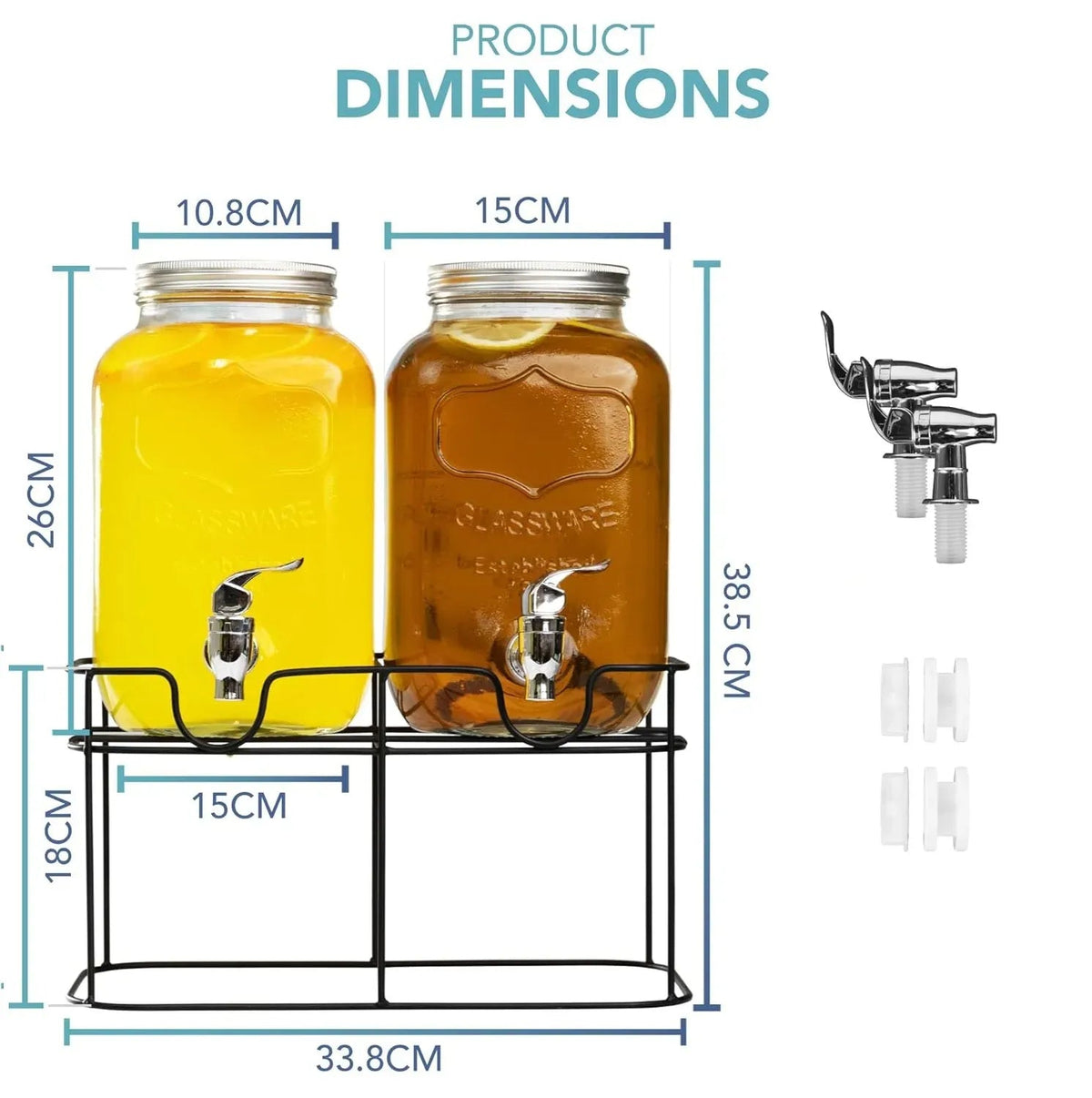 2 Pack 4L Glass Drink Dispensers with Stand - Transparent - Appliances > Kitchen Appliances > Coffee Machines & Accessories - Rivercity House & Home Co. (ABN 18 642 972 209) - Affordable Modern Furniture Australia
