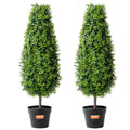2 Pack 91.4cm Artificial Boxwood Topiary Trees with Base Pots - Green