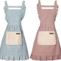 2 Pack Adjustable Cotton Linen Kitchen Aprons with Front Pockets for Cooking, Baking, BBQ and Gardening - Striped