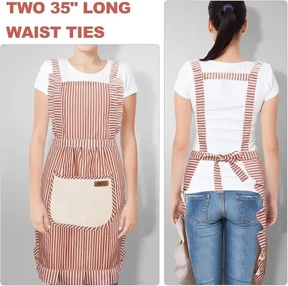 2 Pack Adjustable Cotton Linen Kitchen Aprons with Front Pockets for Cooking, Baking, BBQ and Gardening - Striped - Home & Garden > Kitchenware > Aprons - Rivercity House & Home Co. (ABN 18 642 972 209) - Affordable Modern Furniture Australia