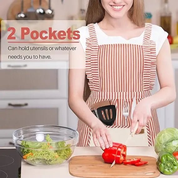 2 Pack Adjustable Cotton Linen Kitchen Aprons with Front Pockets for Cooking, Baking, BBQ and Gardening - Striped - Home & Garden > Kitchenware > Aprons - Rivercity House & Home Co. (ABN 18 642 972 209) - Affordable Modern Furniture Australia