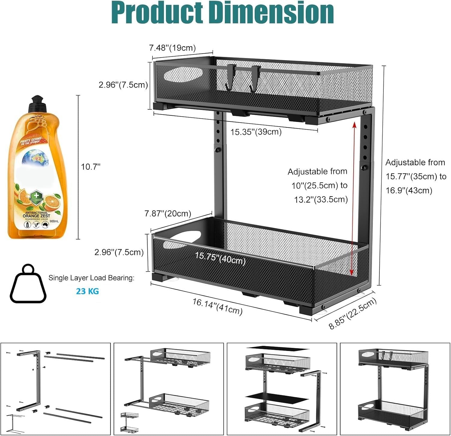 2 Pack Adjustable Height Under Sink Sliding Cabinet Organiser Storage Shelf - Black - Furniture > Bathroom > Bathroom Cabinets, Cupboards & Storage - Rivercity House & Home Co. (ABN 18 642 972 209) - Affordable Modern Furniture Australia