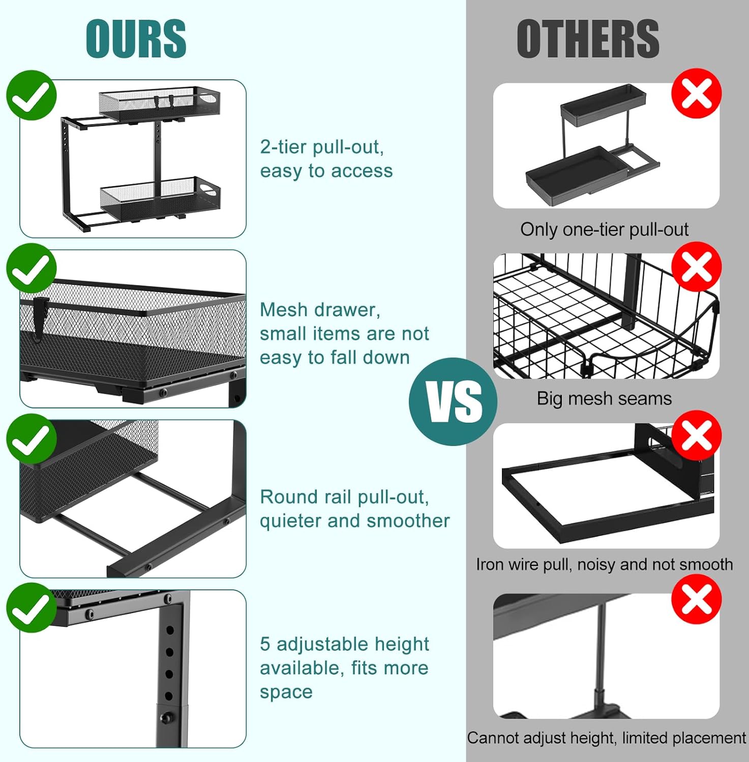 2 Pack Adjustable Height Under Sink Sliding Cabinet Organiser Storage Shelf - Black - Furniture > Bathroom > Bathroom Cabinets, Cupboards & Storage - Rivercity House & Home Co. (ABN 18 642 972 209) - Affordable Modern Furniture Australia