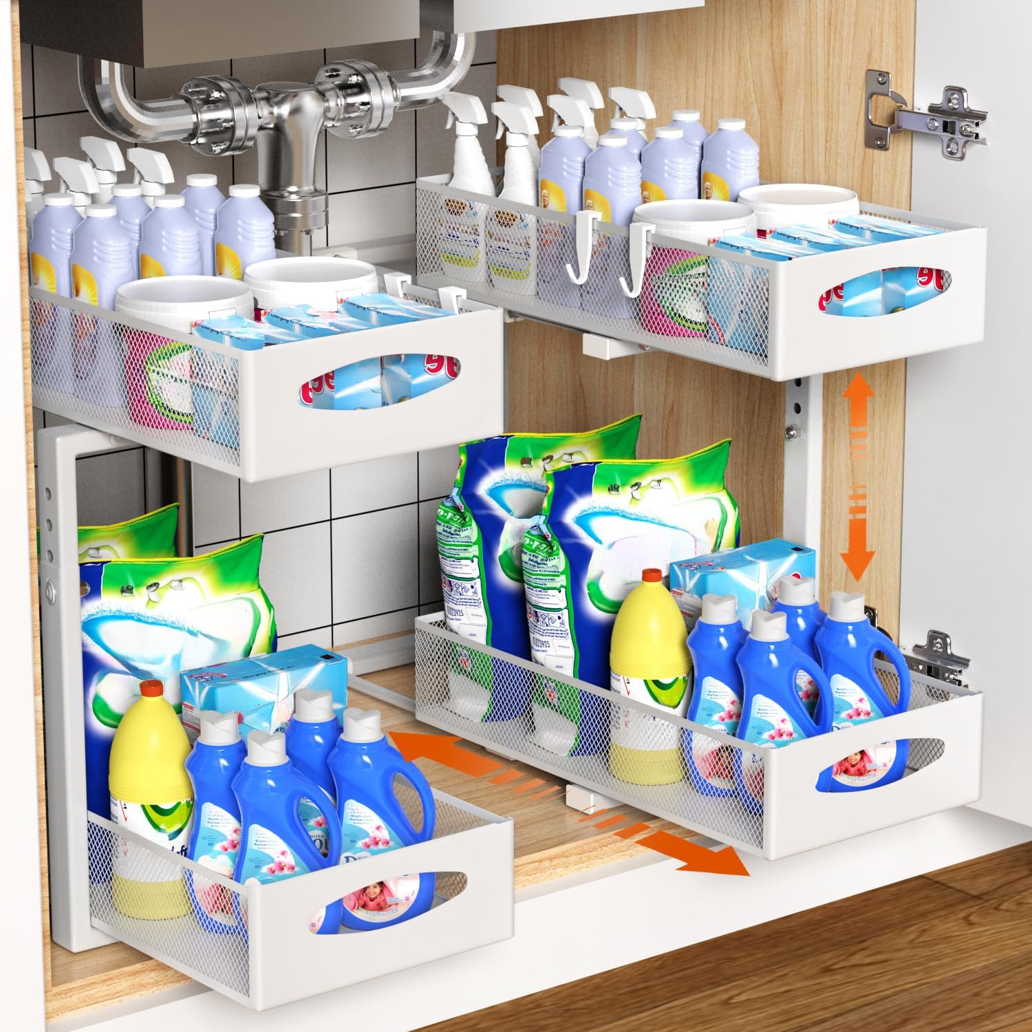 2 Pack Adjustable Height Under Sink Sliding Organiser Cabinet Storage Shelf - White - Furniture > Bathroom > Bathroom Cabinets, Cupboards & Storage - Rivercity House & Home Co. (ABN 18 642 972 209) - Affordable Modern Furniture Australia