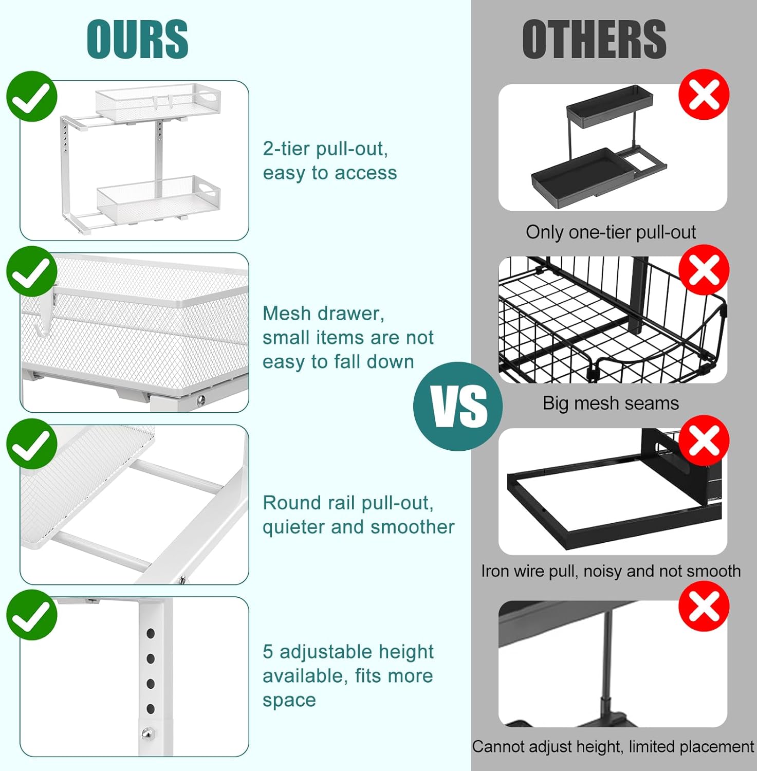 2 Pack Adjustable Height Under Sink Sliding Organiser Cabinet Storage Shelf - White - Furniture > Bathroom > Bathroom Cabinets, Cupboards & Storage - Rivercity House & Home Co. (ABN 18 642 972 209) - Affordable Modern Furniture Australia