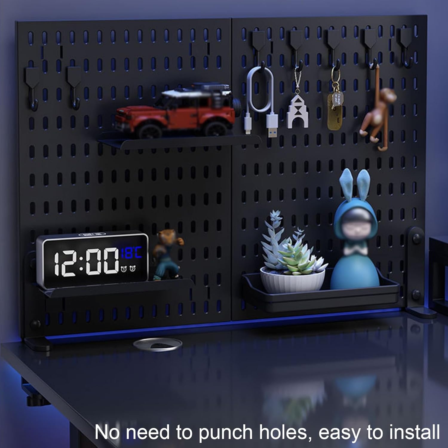 2 Pack Desk Pegboard Organiser Kit with Hooks, Tray & Clamp Mount for Office & Gaming Setup - Black - Home & Garden > Home Office Accessories > Desk Accessories - Rivercity House & Home Co. (ABN 18 642 972 209) - Affordable Modern Furniture Australia