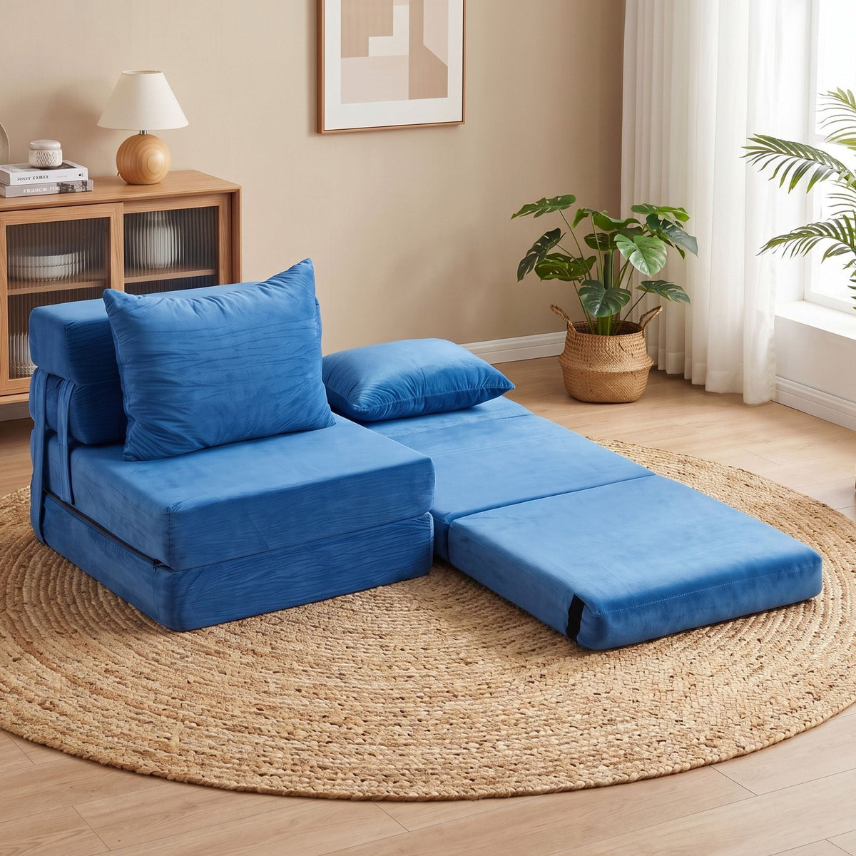 2 Pack Folding Armless Sofa Bed Lounger Foam Floor Futons - Blue - Furniture > Sofas > Sofas & Sofa Beds - Rivercity House & Home Co. (ABN 18 642 972 209) - Affordable Modern Furniture Australia