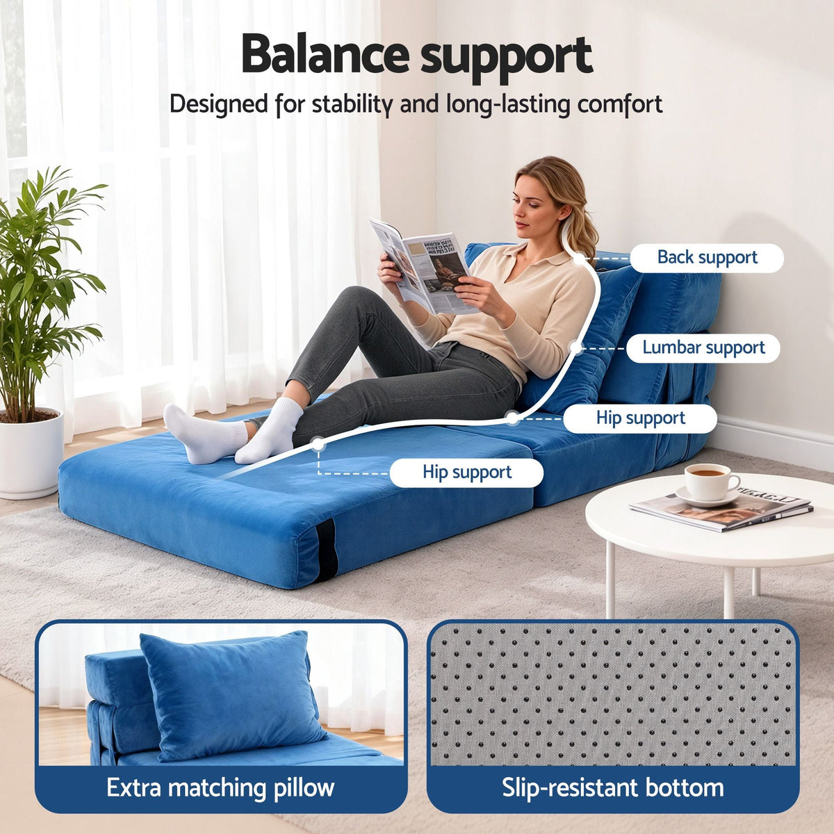 2 Pack Folding Armless Sofa Bed Lounger Foam Floor Futons - Blue - Furniture > Sofas > Sofas & Sofa Beds - Rivercity House & Home Co. (ABN 18 642 972 209) - Affordable Modern Furniture Australia