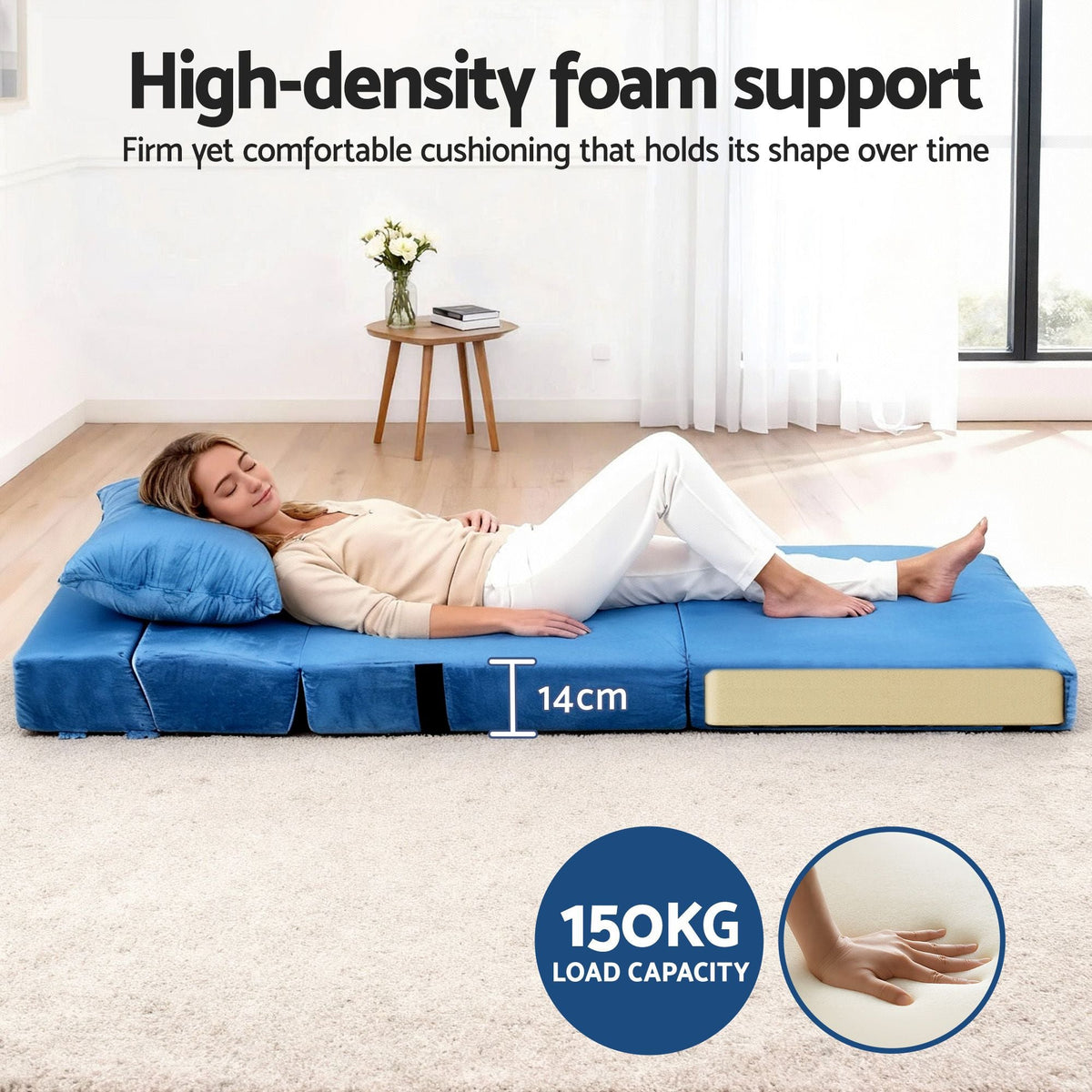 2 Pack Folding Armless Sofa Bed Lounger Foam Floor Futons - Blue - Furniture > Sofas > Sofas & Sofa Beds - Rivercity House & Home Co. (ABN 18 642 972 209) - Affordable Modern Furniture Australia