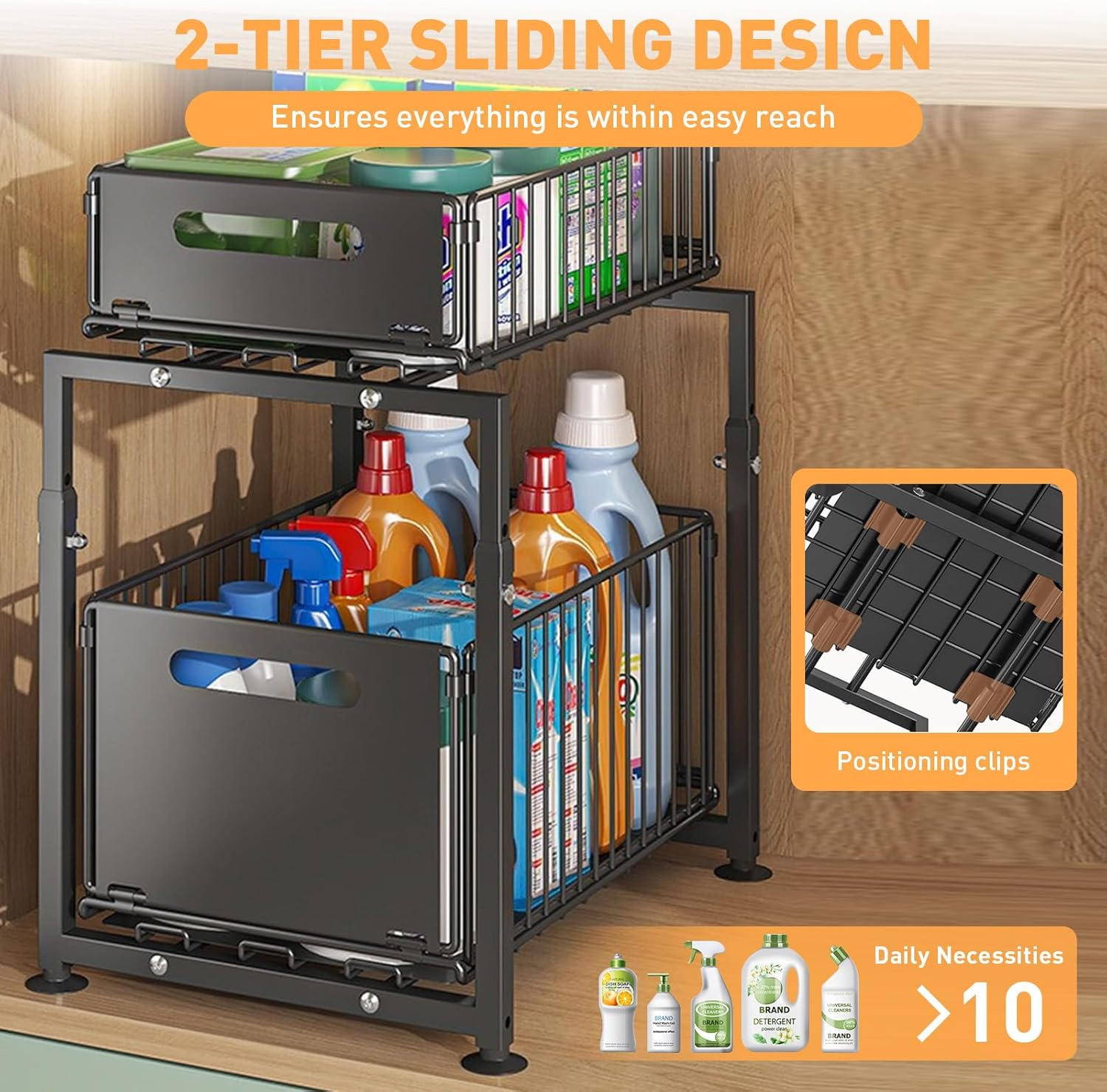 2 - Pack Height Adjustable Under Sink Organiser with Sliding Drawers for Kitchen & Bathroom Cabinet - Metal - Furniture > Bathroom > Tap & Sink Accessories - Rivercity House & Home Co. (ABN 18 642 972 209) - Affordable Modern Furniture Australia