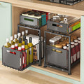 2-Pack Height Adjustable Under Sink Organiser with Sliding Drawers for Kitchen & Bathroom Cabinet - Metal