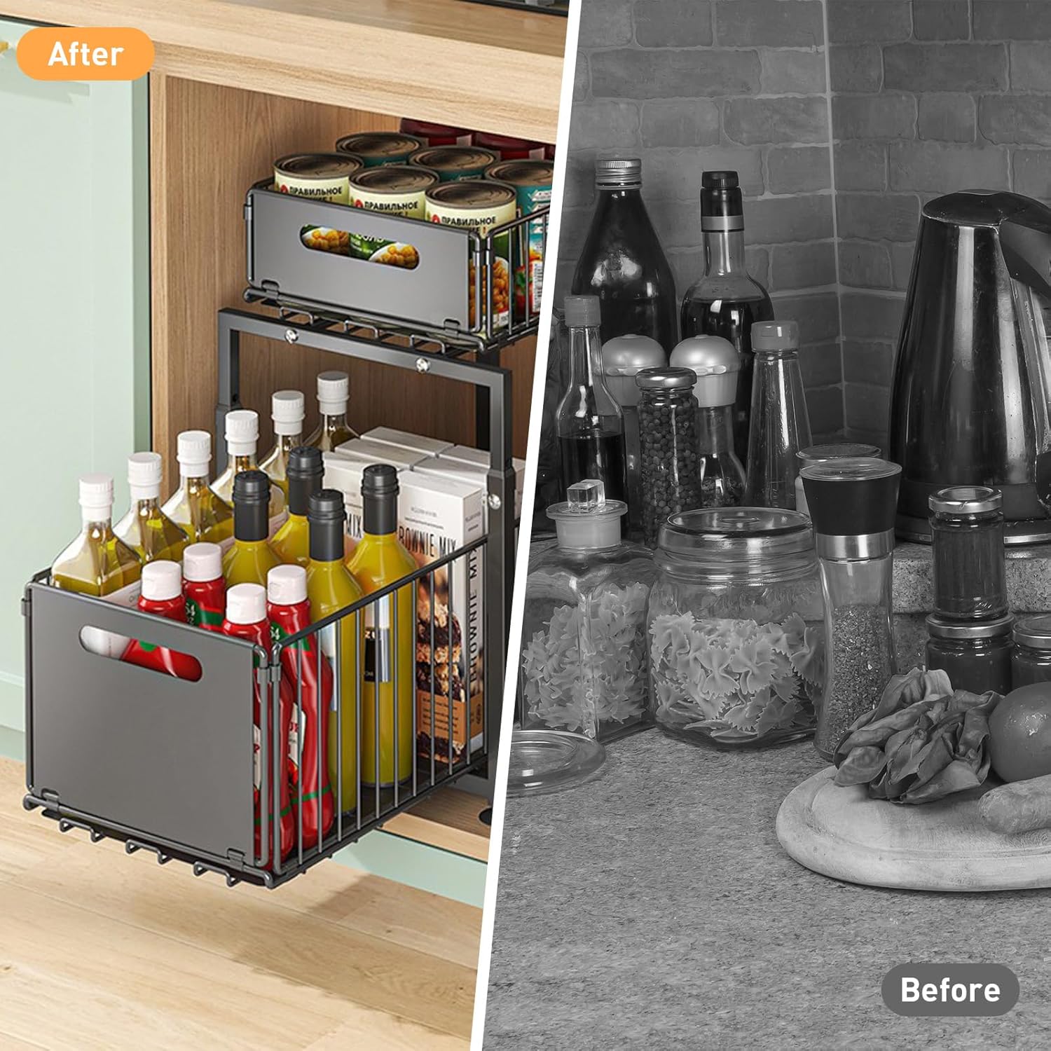 2 - Pack Height Adjustable Under Sink Organiser with Sliding Drawers for Kitchen & Bathroom Cabinet - Metal - Furniture > Bathroom > Tap & Sink Accessories - Rivercity House & Home Co. (ABN 18 642 972 209) - Affordable Modern Furniture Australia