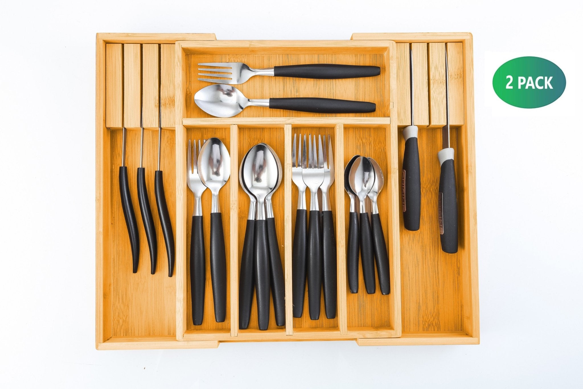 2 Pack Large Capacity Bamboo Expandable Drawer Organizer with Knife Block Holder for Home Kitchen Utensils - Home & Garden > Kitchenware > Kitchen Utensils - Rivercity House & Home Co. (ABN 18 642 972 209) - Affordable Modern Furniture Australia