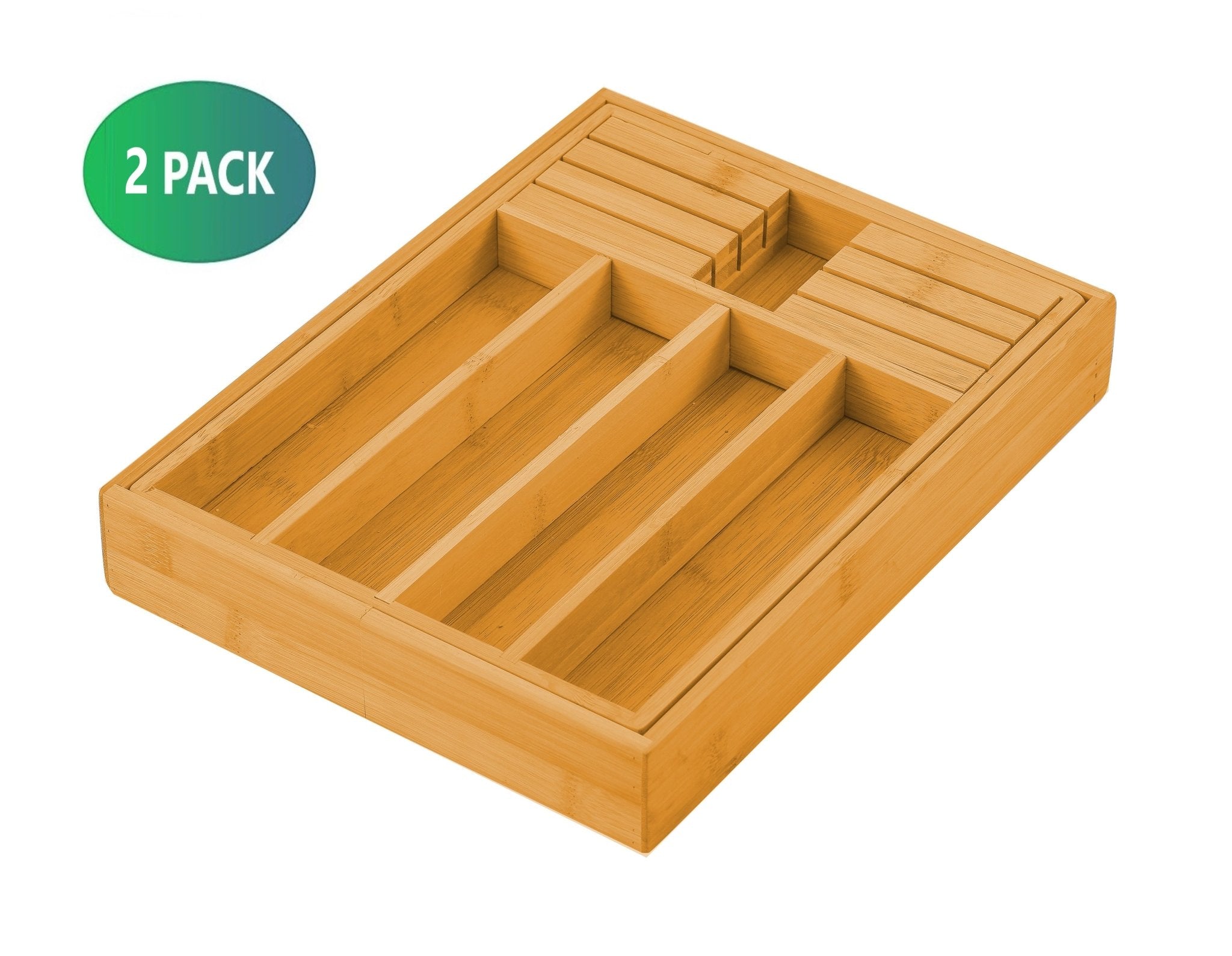 2 Pack Large Capacity Bamboo Expandable Drawer Organizer with Knife Block Holder for Home Kitchen Utensils - Home & Garden > Kitchenware > Kitchen Utensils - Rivercity House & Home Co. (ABN 18 642 972 209) - Affordable Modern Furniture Australia