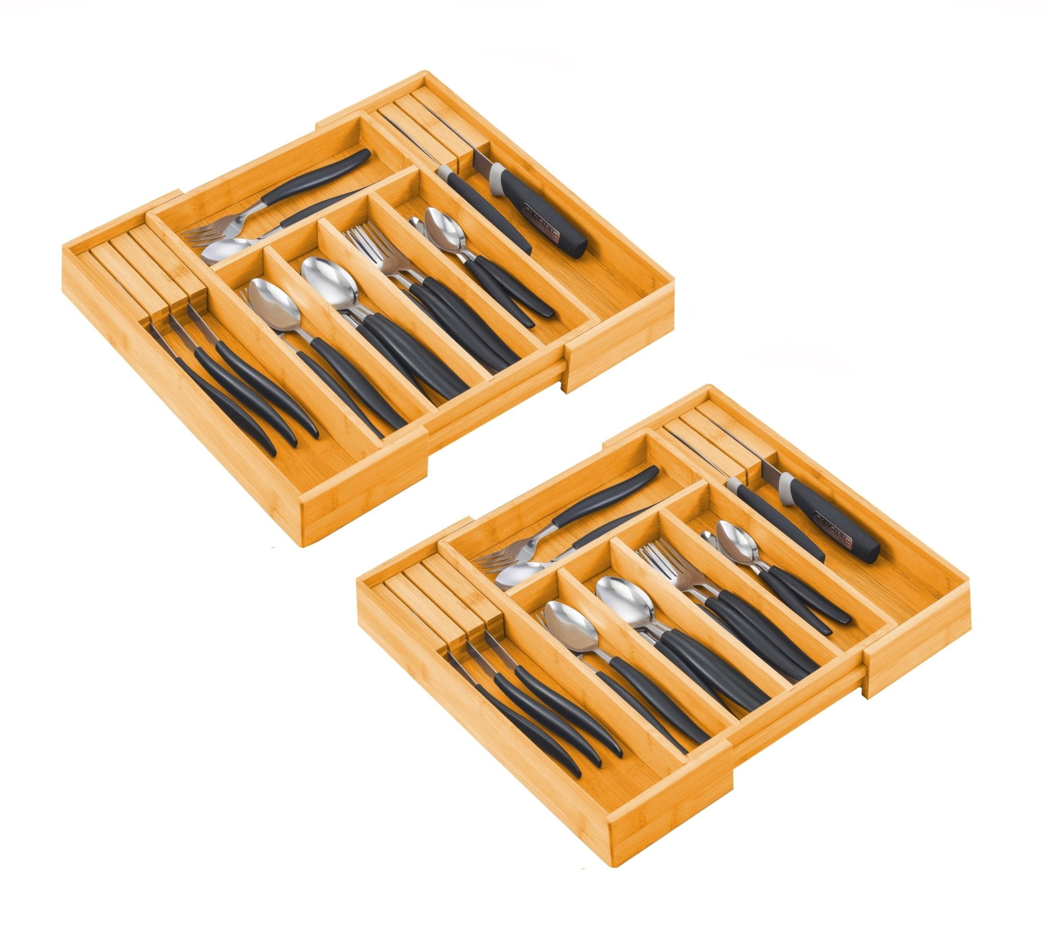 2 Pack Large Capacity Bamboo Expandable Drawer Organizer with Knife Block Holder for Home Kitchen Utensils - Home & Garden > Kitchenware > Kitchen Utensils - Rivercity House & Home Co. (ABN 18 642 972 209) - Affordable Modern Furniture Australia
