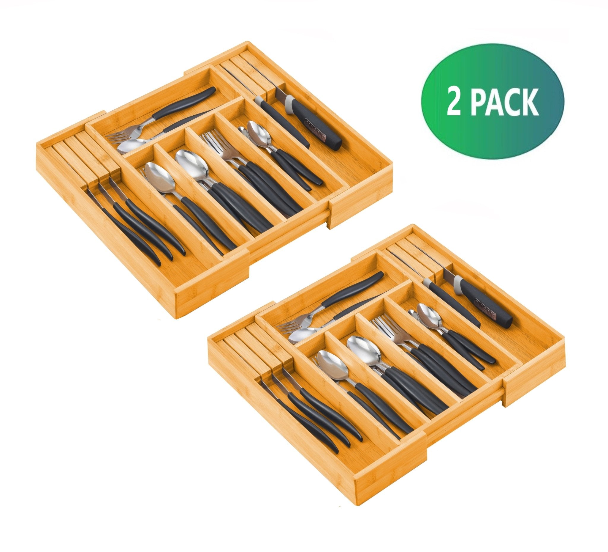 2 Pack Large Capacity Bamboo Expandable Drawer Organizer with Knife Block Holder for Home Kitchen Utensils - Home & Garden > Kitchenware > Kitchen Utensils - Rivercity House & Home Co. (ABN 18 642 972 209) - Affordable Modern Furniture Australia