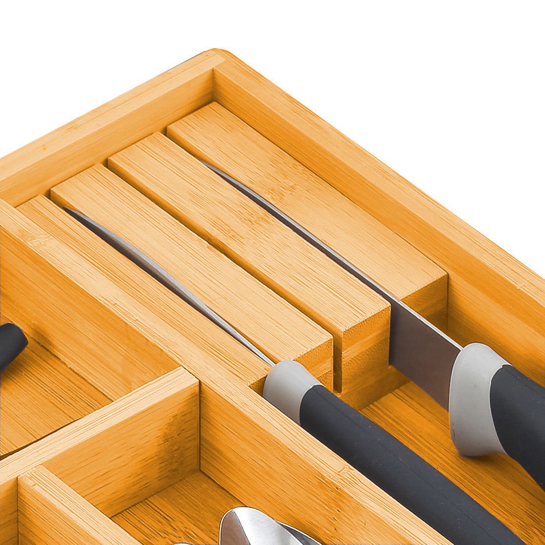 2 Pack Large Capacity Bamboo Expandable Drawer Organizer with Knife Block Holder for Home Kitchen Utensils - Home & Garden > Kitchenware > Kitchen Utensils - Rivercity House & Home Co. (ABN 18 642 972 209) - Affordable Modern Furniture Australia