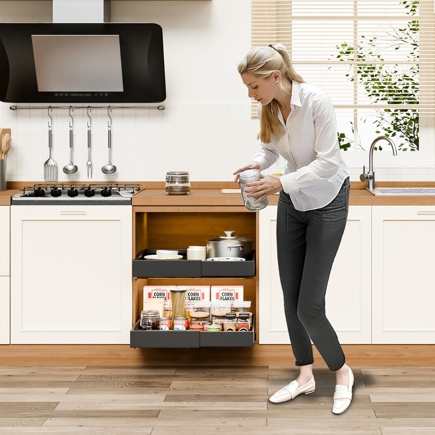 2 Pack Pull Out Cabinet Organizer Expandable for Cabinets with Adjustable Slide Out Shelves and Easy Installation (Black) - Home & Garden > DIY > Kitchen & Bathroom DIY - Rivercity House & Home Co. (ABN 18 642 972 209) - Affordable Modern Furniture Australia