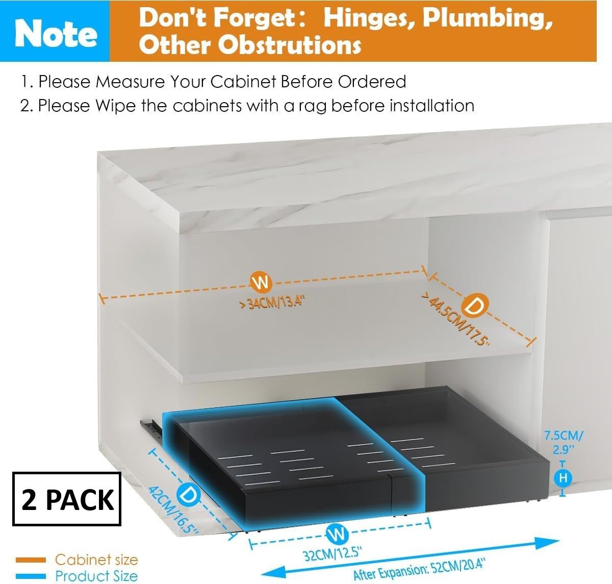 2 Pack Pull Out Cabinet Organizer Expandable for Cabinets with Adjustable Slide Out Shelves and Easy Installation (Black) - Home & Garden > DIY > Kitchen & Bathroom DIY - Rivercity House & Home Co. (ABN 18 642 972 209) - Affordable Modern Furniture Australia