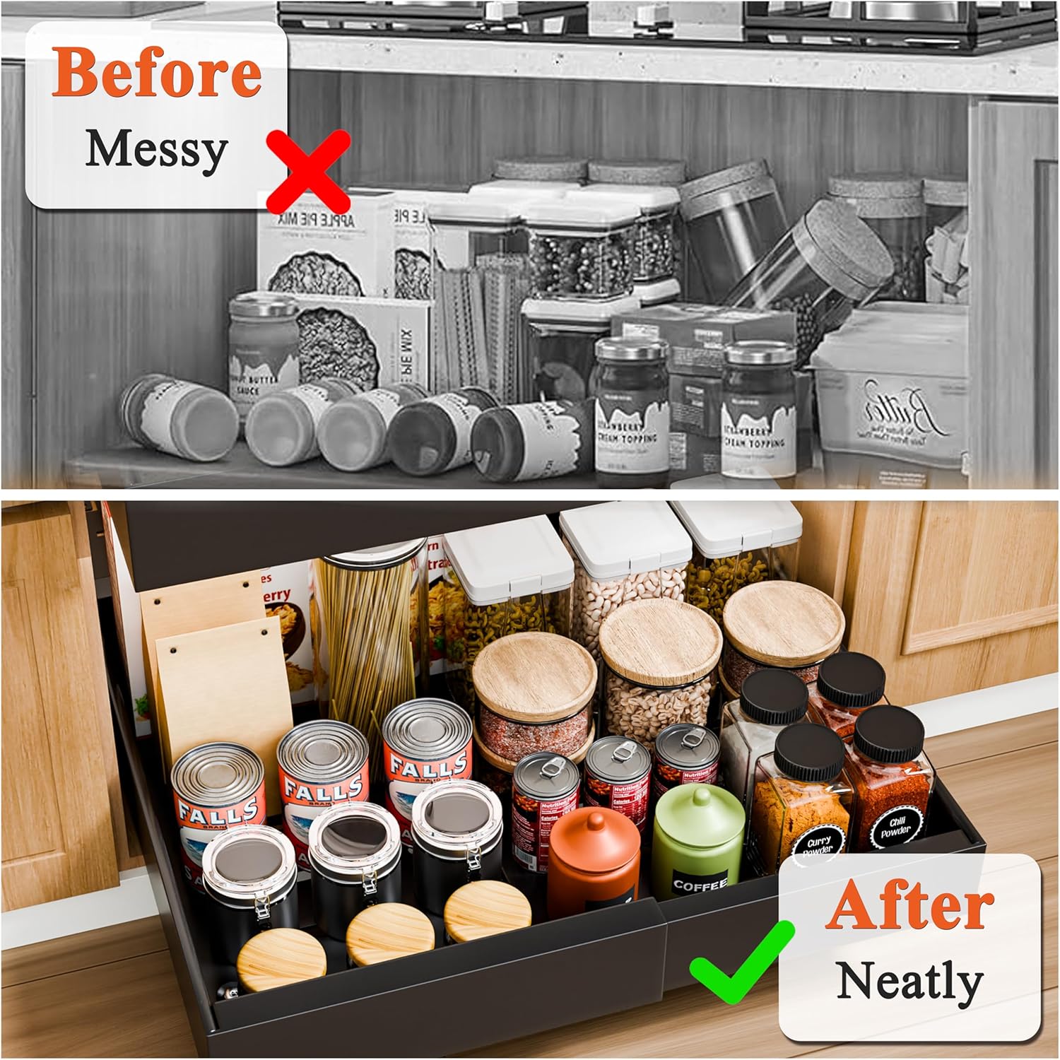 2 Pack Pull Out Cabinet Organizer Expandable for Cabinets with Adjustable Slide Out Shelves and Easy Installation (Black) - Home & Garden > DIY > Kitchen & Bathroom DIY - Rivercity House & Home Co. (ABN 18 642 972 209) - Affordable Modern Furniture Australia