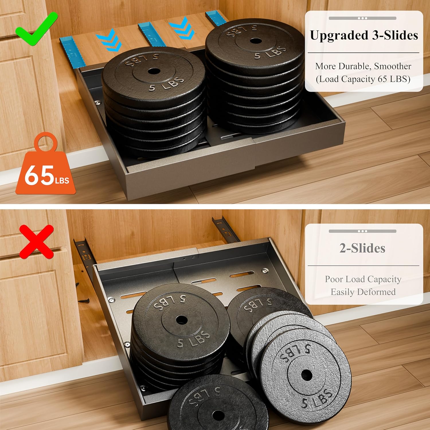 2 Pack Pull Out Cabinet Organizer Expandable for Cabinets with Adjustable Slide Out Shelves and Easy Installation (Grey) - Home & Garden > Home Office Accessories > Desk Accessories - Rivercity House & Home Co. (ABN 18 642 972 209) - Affordable Modern Furniture Australia