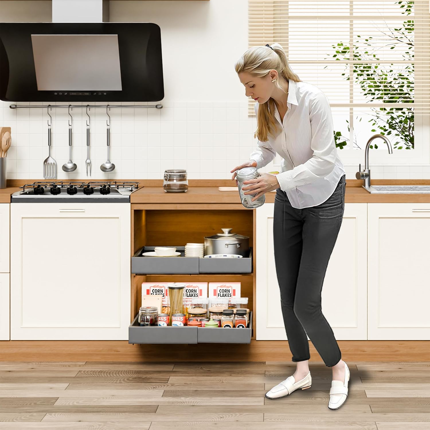 2 Pack Pull Out Cabinet Organizer Expandable for Cabinets with Adjustable Slide Out Shelves and Easy Installation (Grey) - Home & Garden > Home Office Accessories > Desk Accessories - Rivercity House & Home Co. (ABN 18 642 972 209) - Affordable Modern Furniture Australia