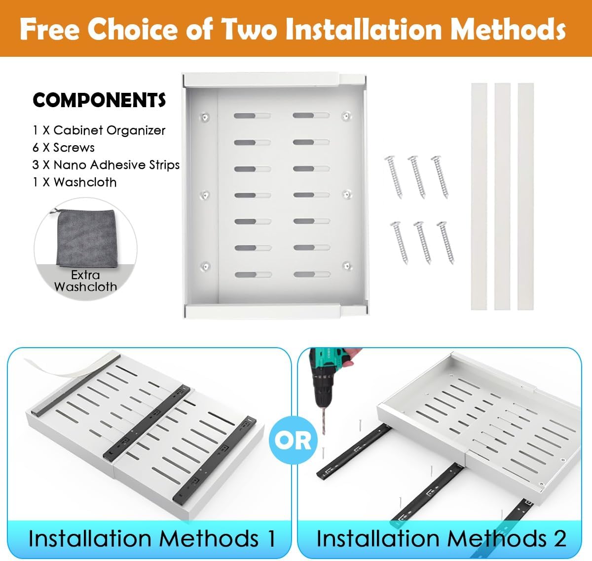 2 Pack Pull Out Cabinet Organizer Expandable for Cabinets with Adjustable Slide Out Shelves and Easy Installation (White) - Home & Garden > DIY > Kitchen & Bathroom DIY - Rivercity House & Home Co. (ABN 18 642 972 209) - Affordable Modern Furniture Australia