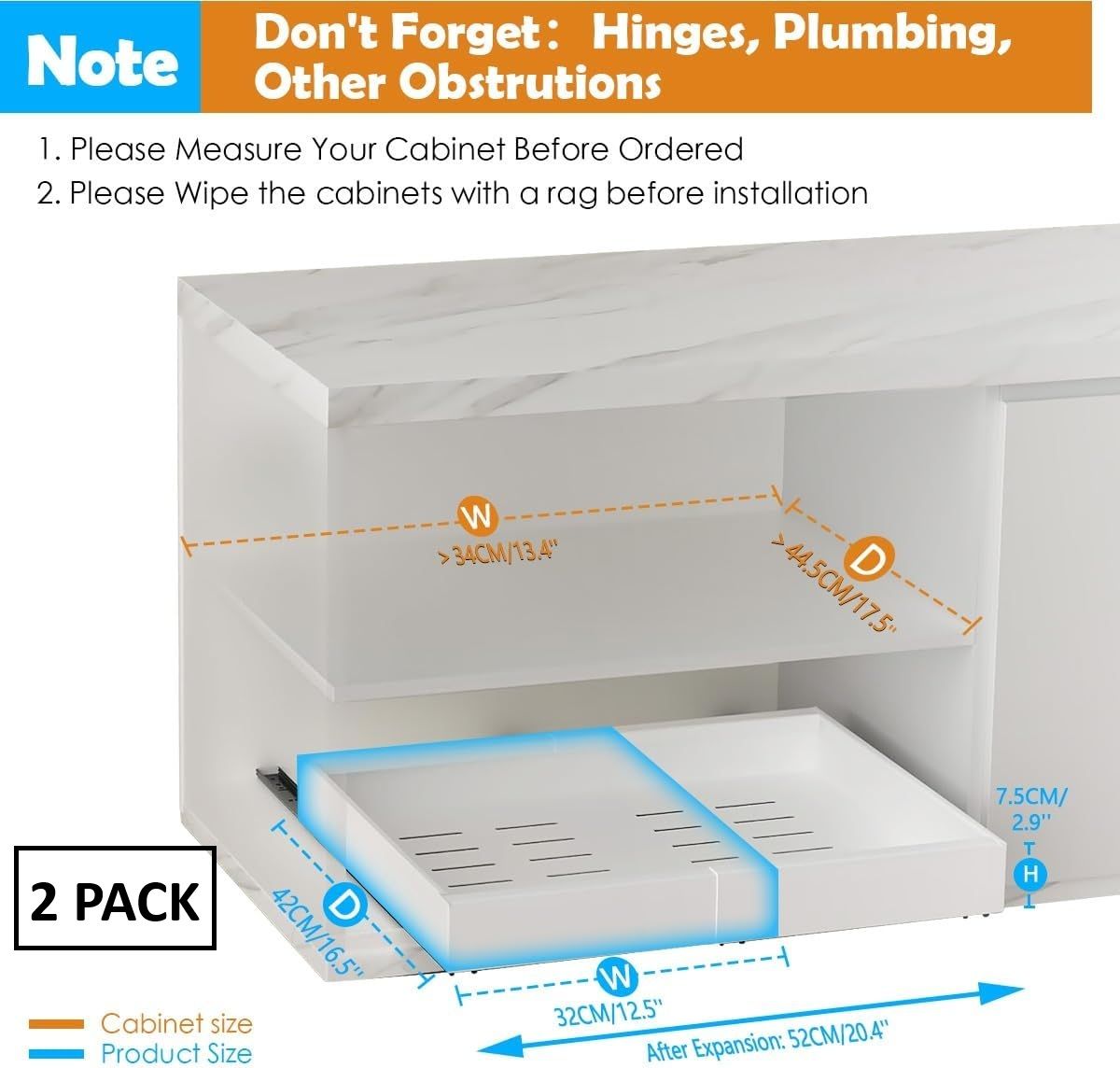 2 Pack Pull Out Cabinet Organizer Expandable for Cabinets with Adjustable Slide Out Shelves and Easy Installation (White) - Home & Garden > DIY > Kitchen & Bathroom DIY - Rivercity House & Home Co. (ABN 18 642 972 209) - Affordable Modern Furniture Australia