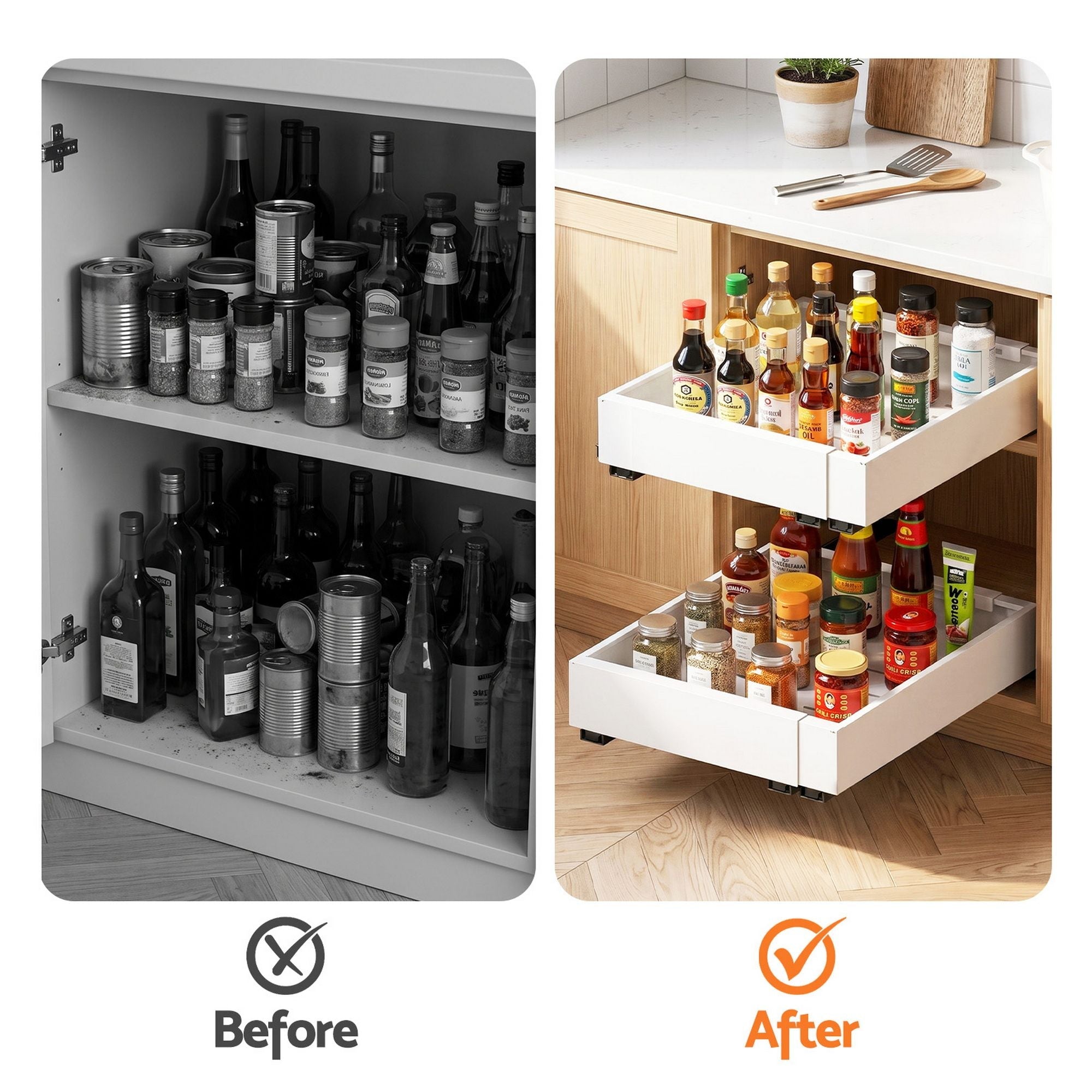 2 Pack Pull Out Drawers for Cabinets Expandable Cabinet Organizer White - Furniture > Bathroom > Bathroom Cabinets, Cupboards & Storage - Rivercity House & Home Co. (ABN 18 642 972 209) - Affordable Modern Furniture Australia
